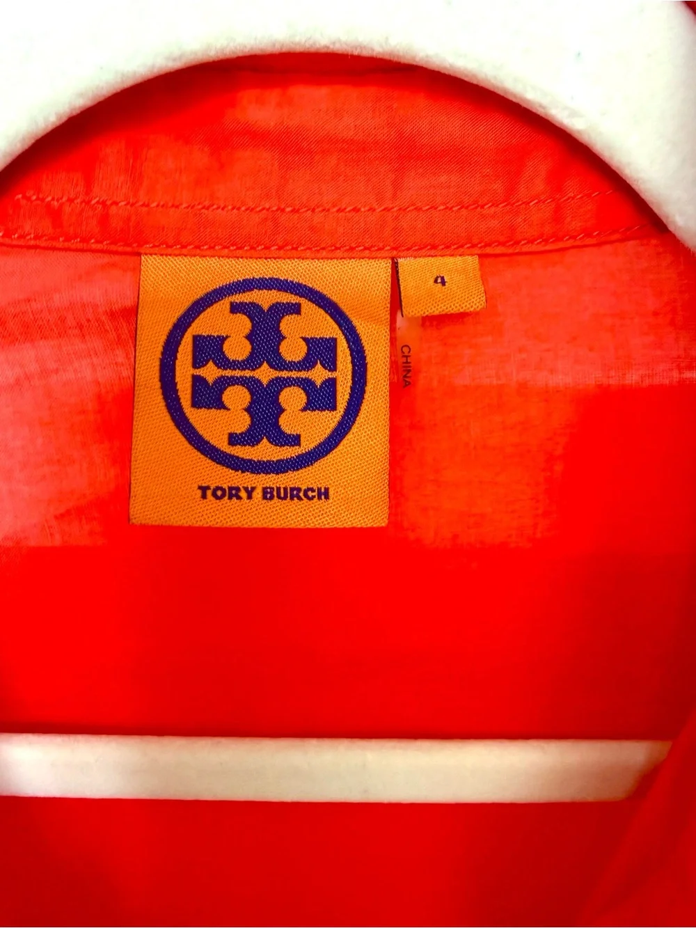 Tory Burch Coral Red Button-Front Utility Shirt